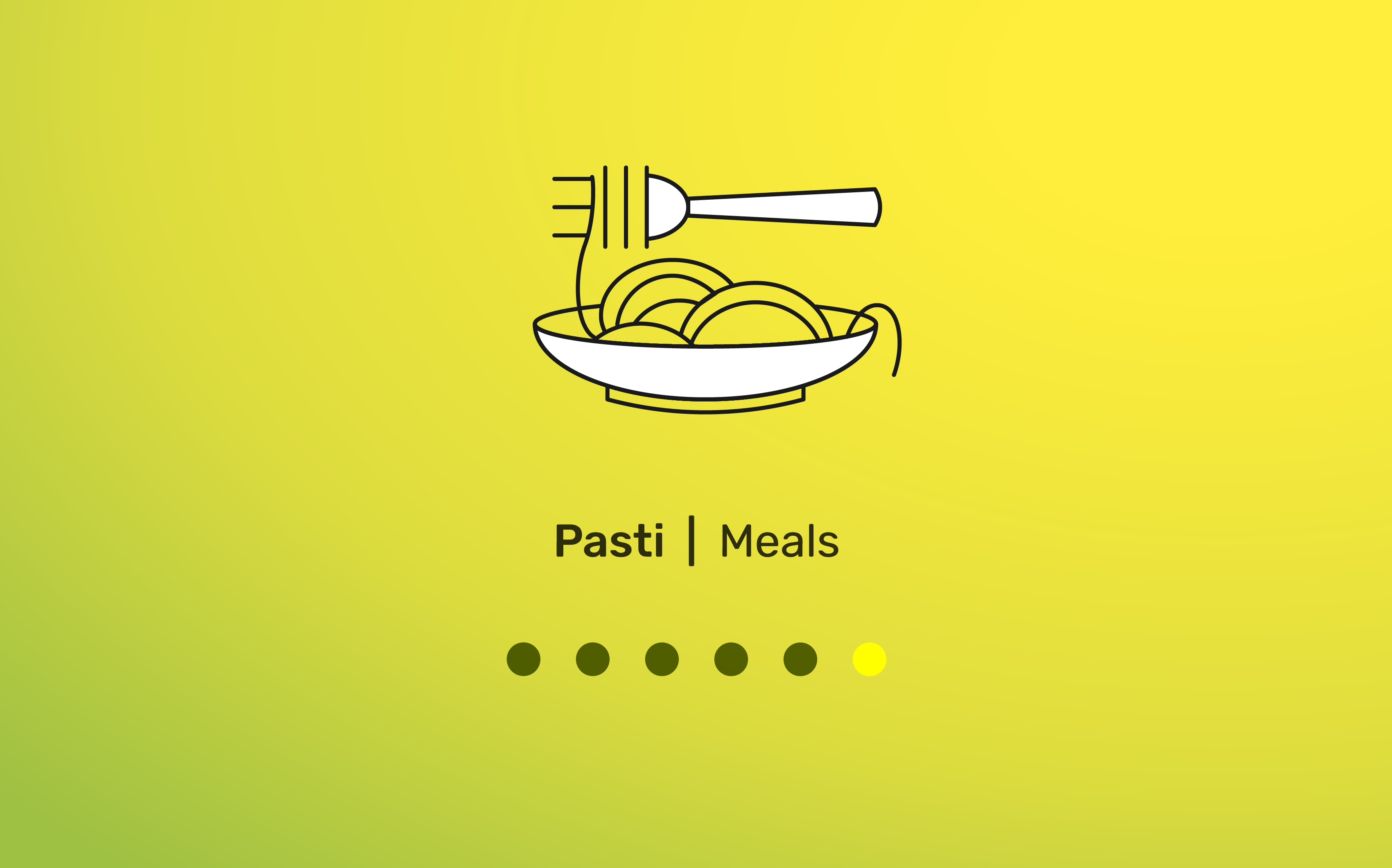 Icona di un piatto e posate per opzioni pasti con sfondo verde e giallo.